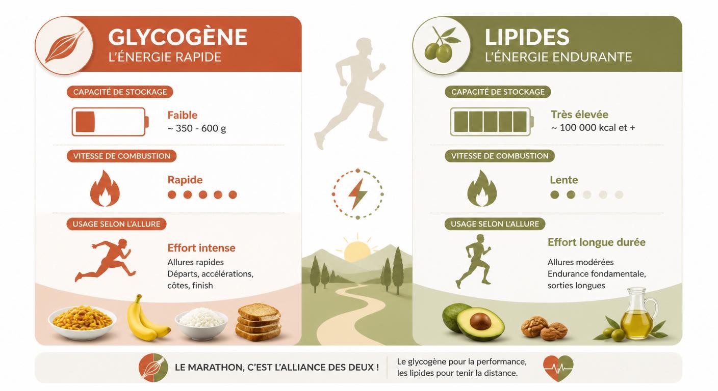 Comparaison glycogène et lipides comme carburants du marathonien