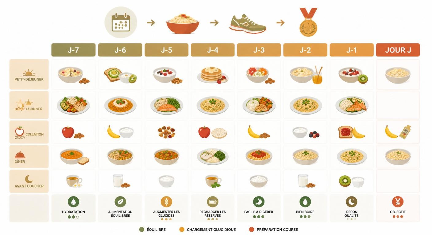 Plan d'alimentation marathon jour par jour de J-7 au jour J