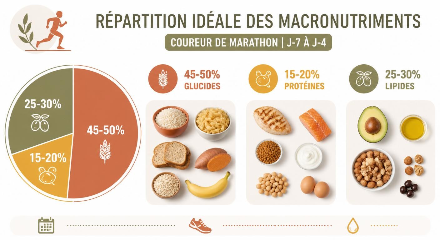 Répartition glucides protéines lipides la semaine avant un marathon