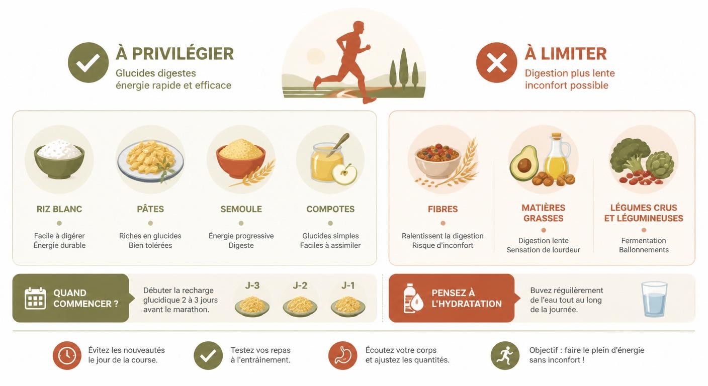 Aliments à privilégier et à limiter pendant la recharge glucidique