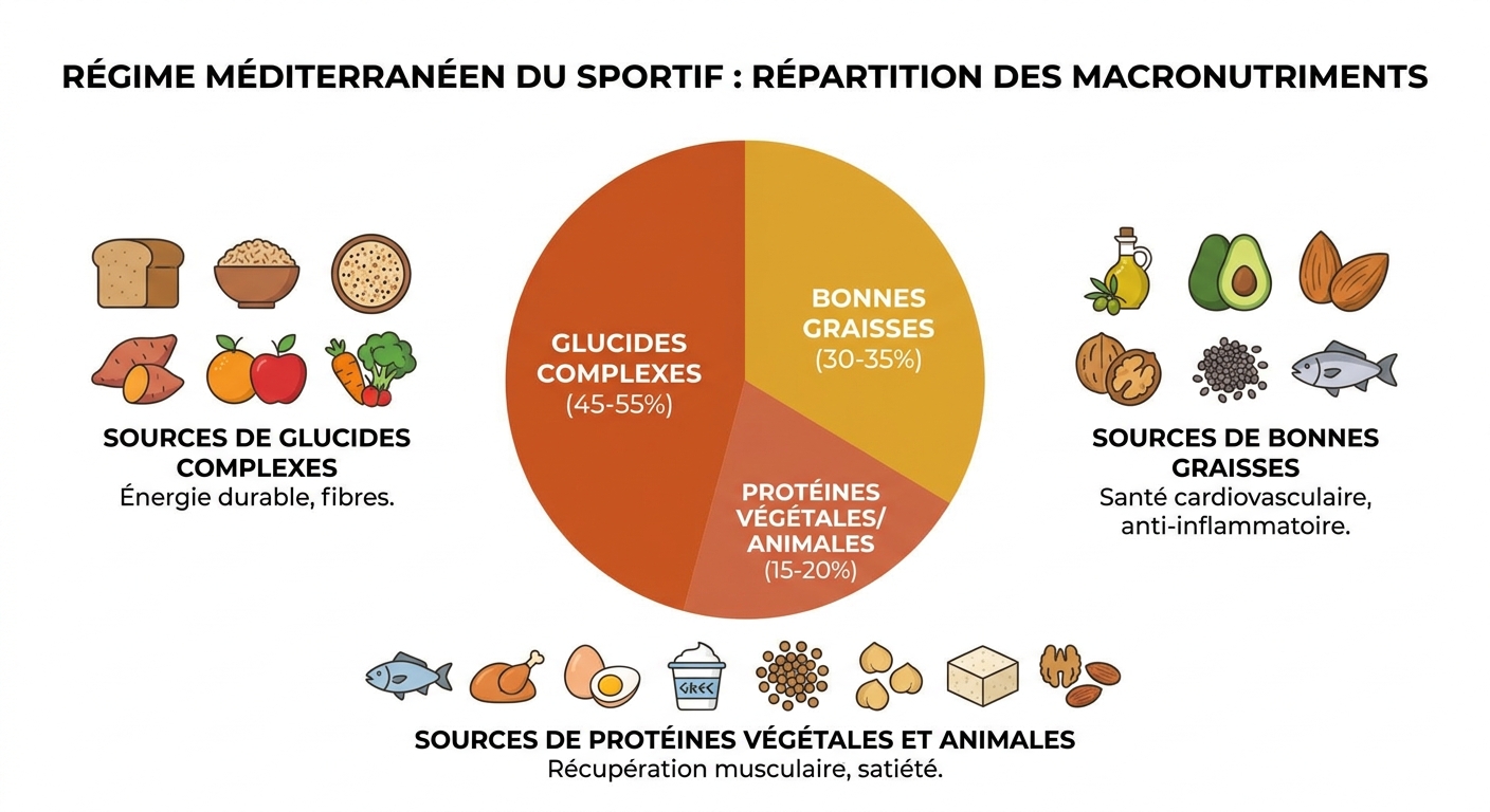 Répartition des macronutriments pour un sportif suivant le régime méditerranéen