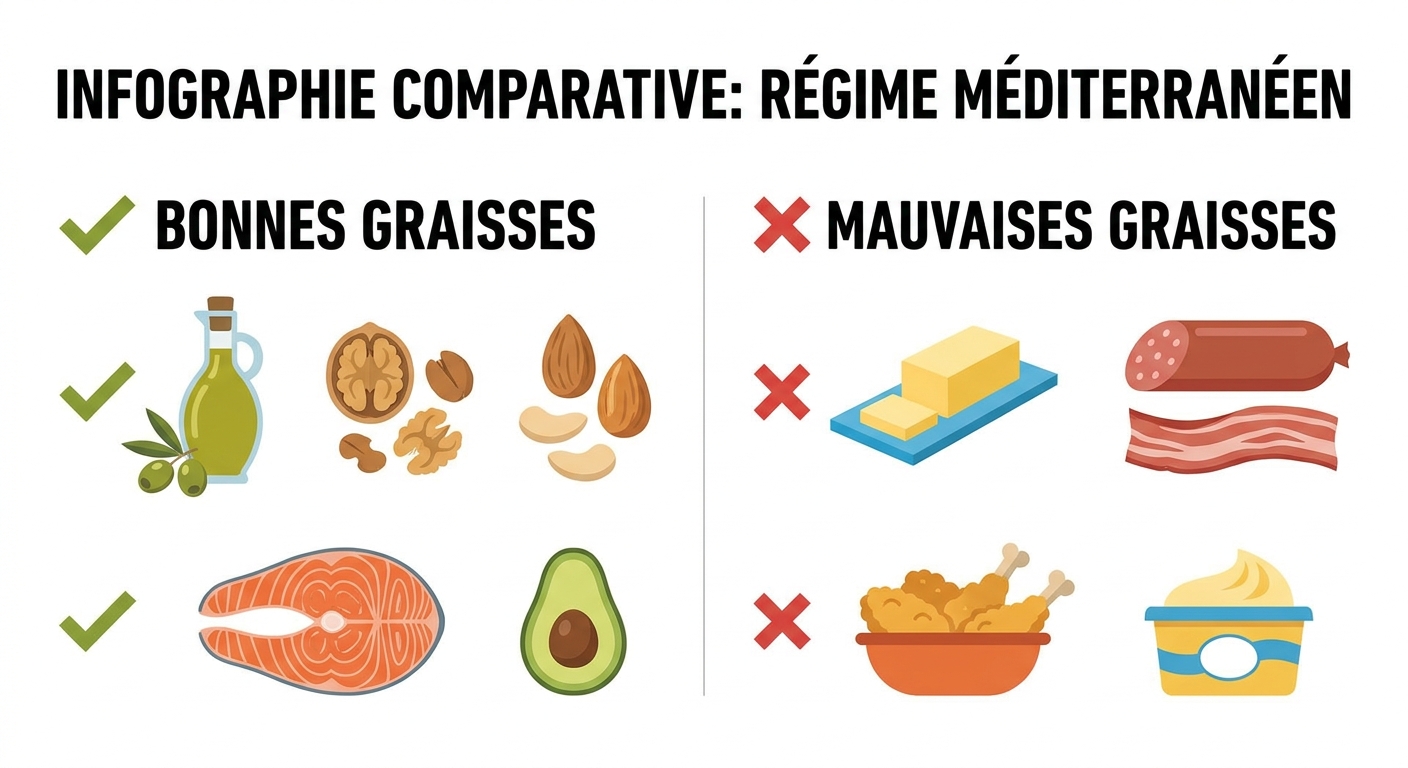 Comparatif des bonnes et mauvaises graisses dans le régime méditerranéen