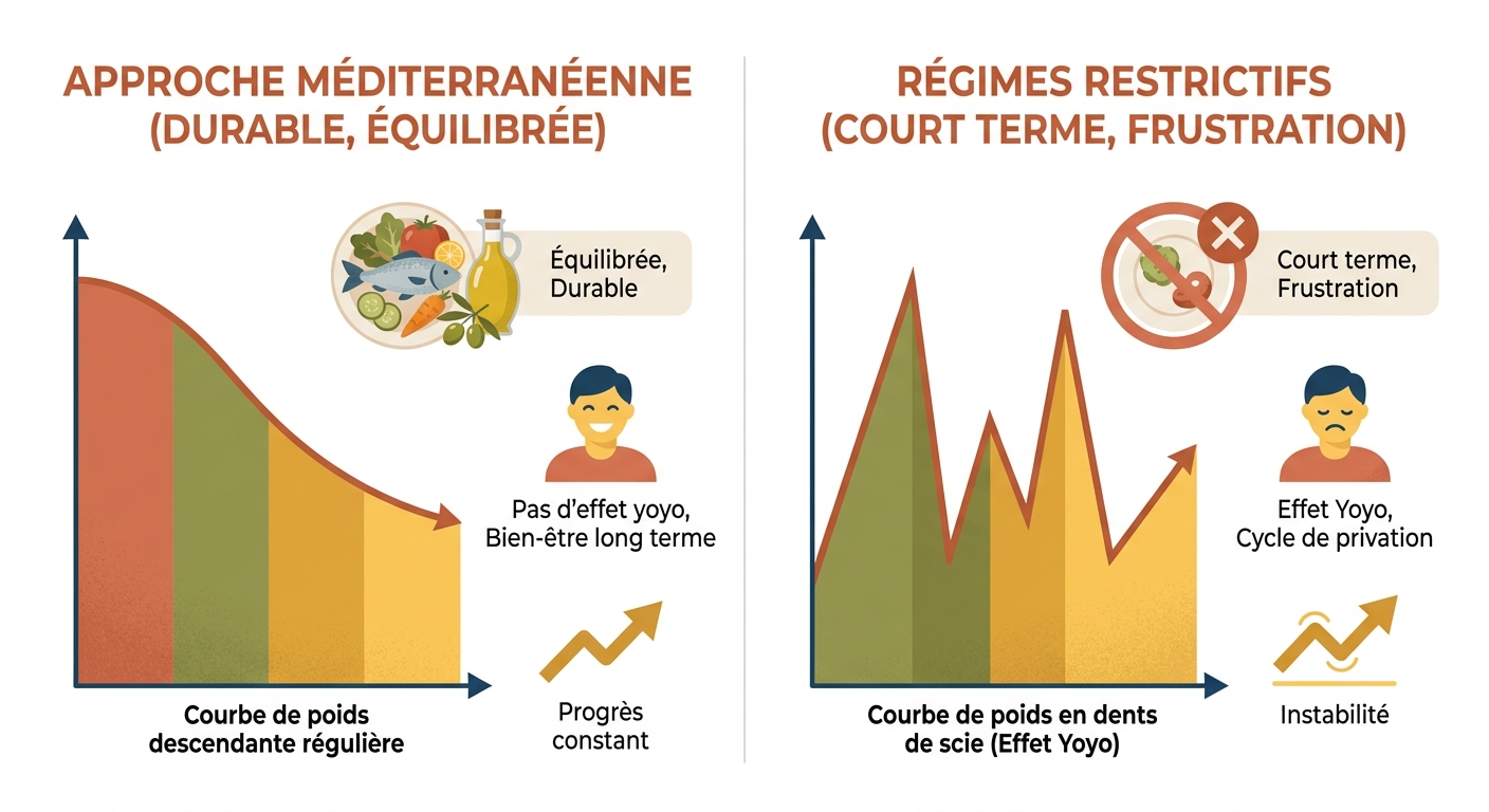Comparaison entre le régime méditerranéen et les régimes restrictifs sur la perte de poids