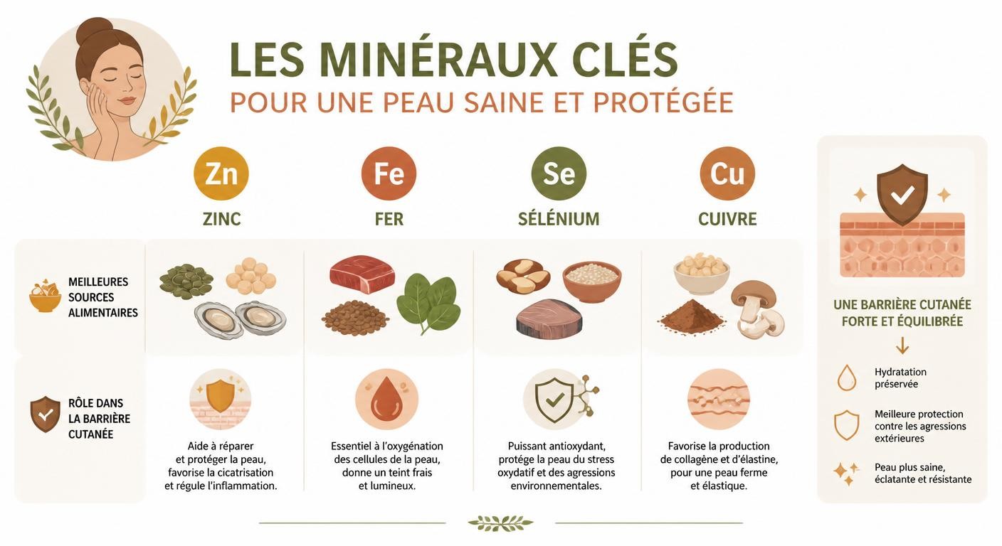 Infographie du zinc, fer et minéraux pour la barrière cutanée