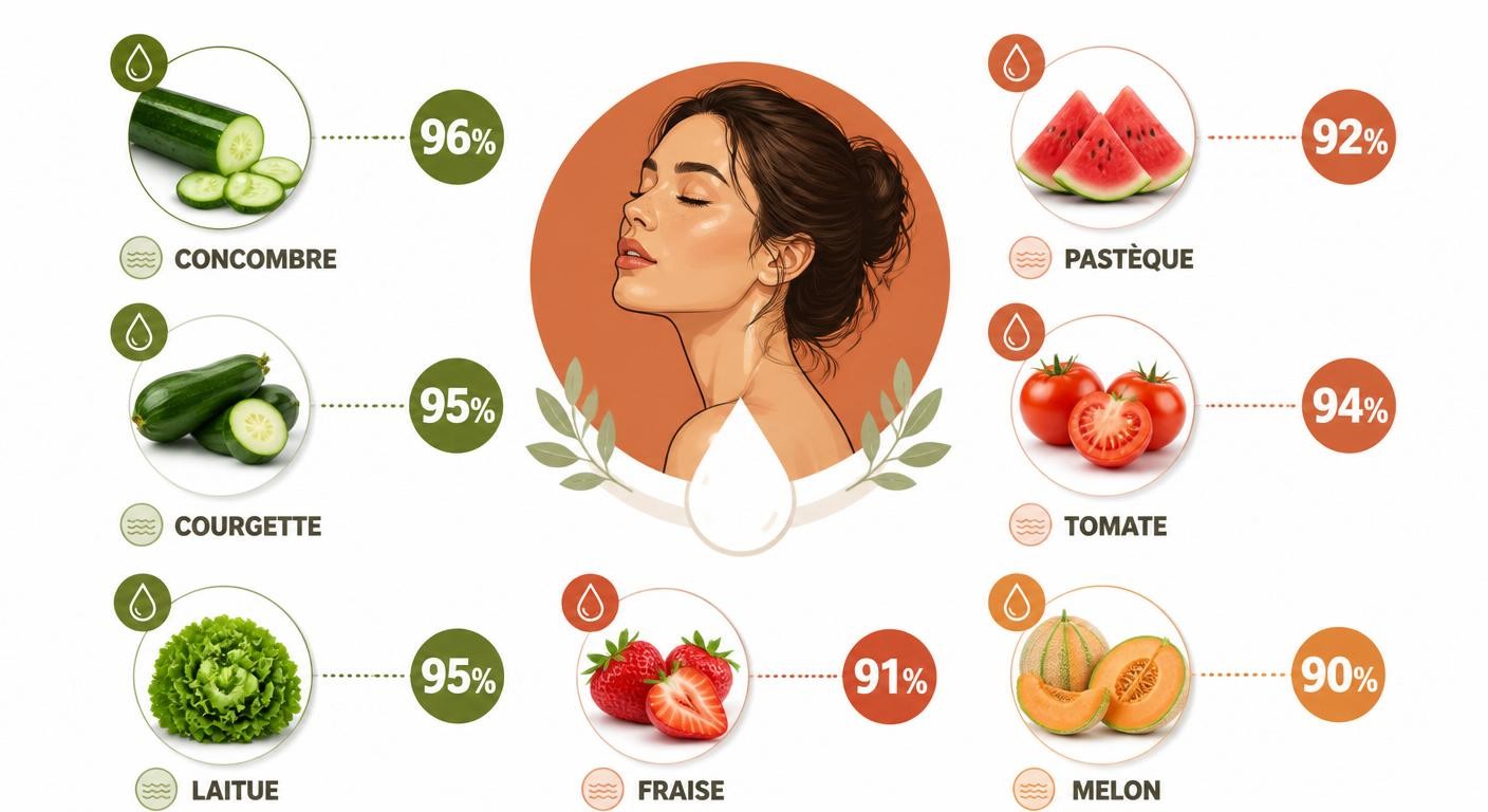 Infographie des aliments riches en eau pour hydrater la peau