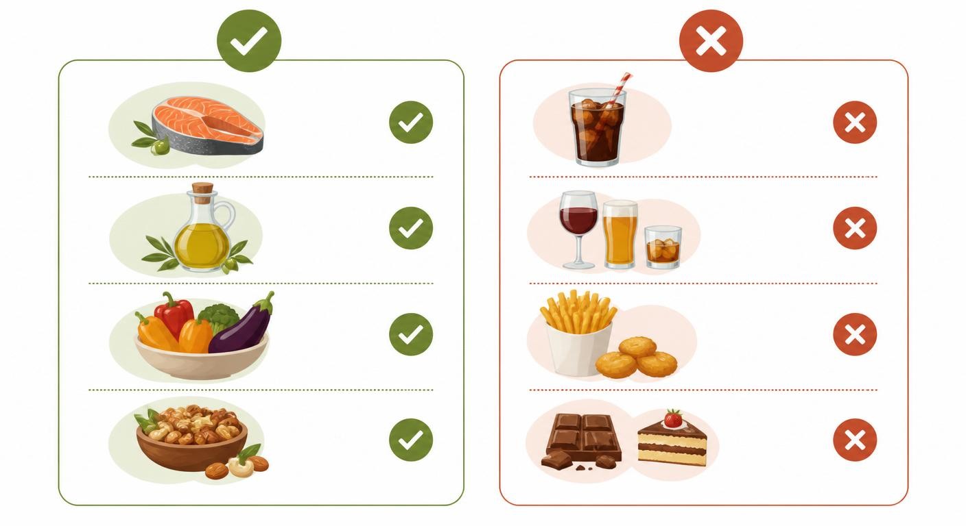 Infographie comparant les aliments à privilégier et à limiter contre la peau sèche