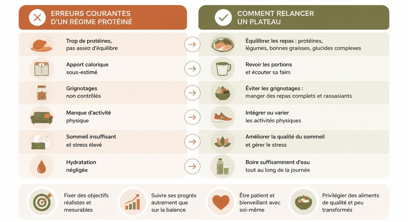 Infographie des erreurs fréquentes et de la gestion du plateau en alimentation protéinée