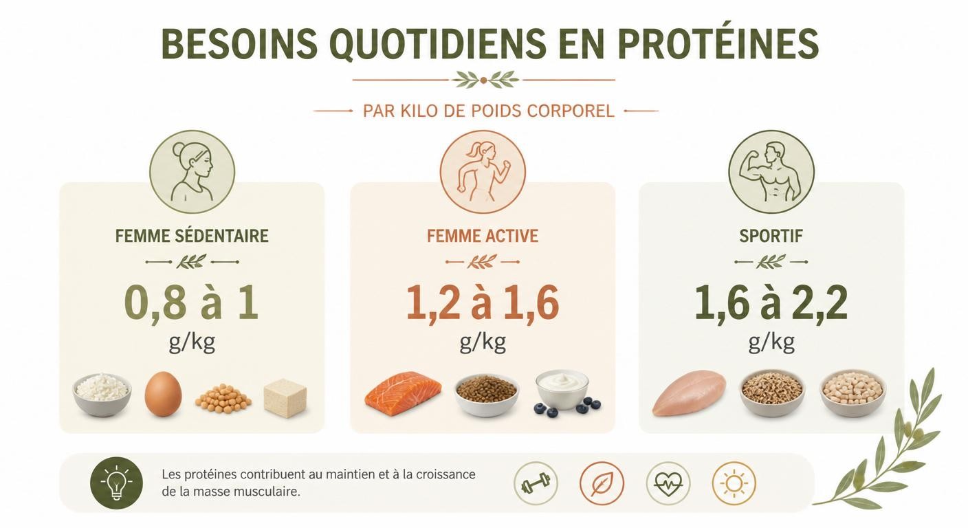 Infographie des besoins quotidiens en protéines selon le profil pour maigrir