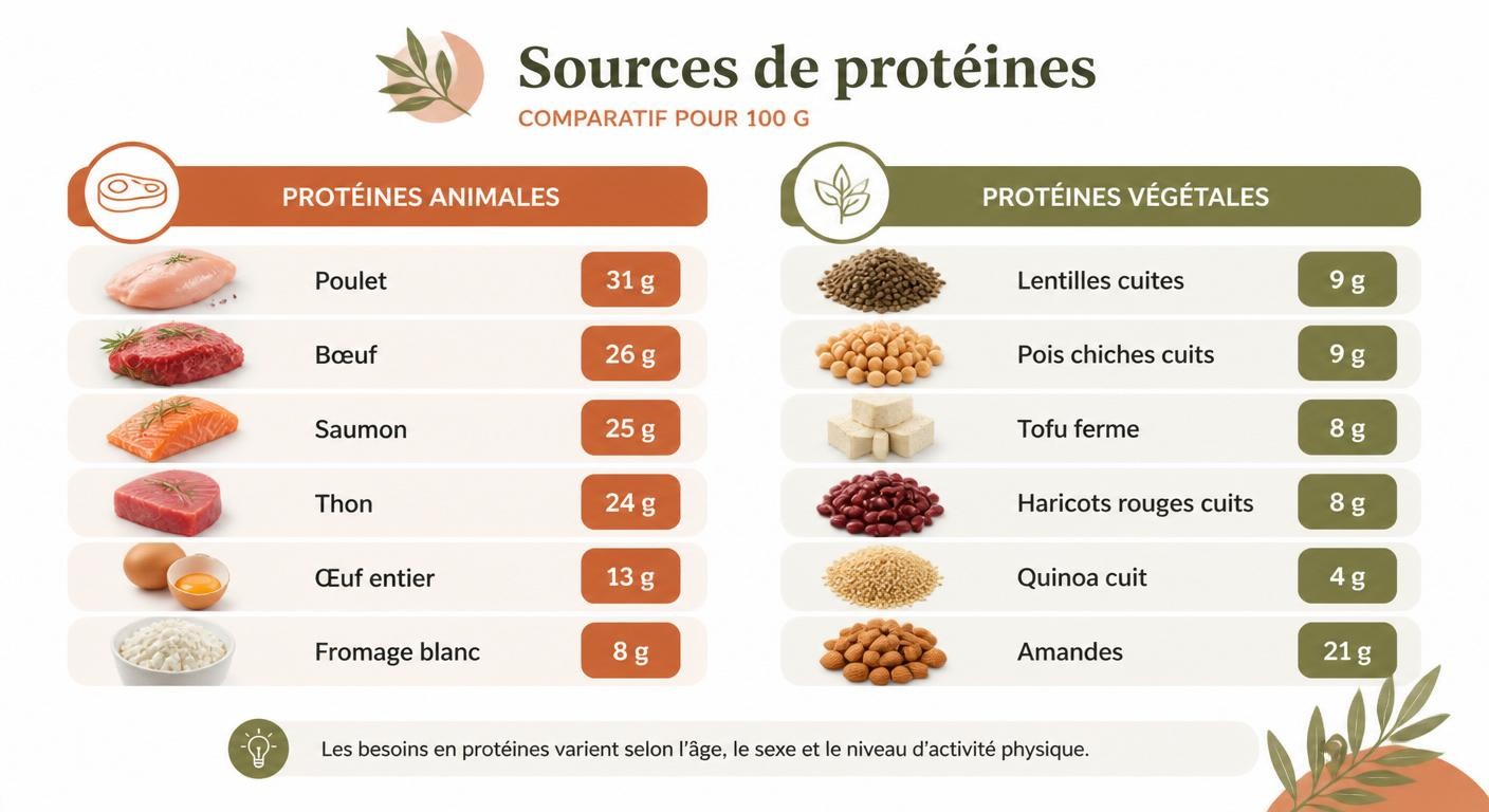 Infographie comparant les sources de protéines animales et végétales pour la perte de poids
