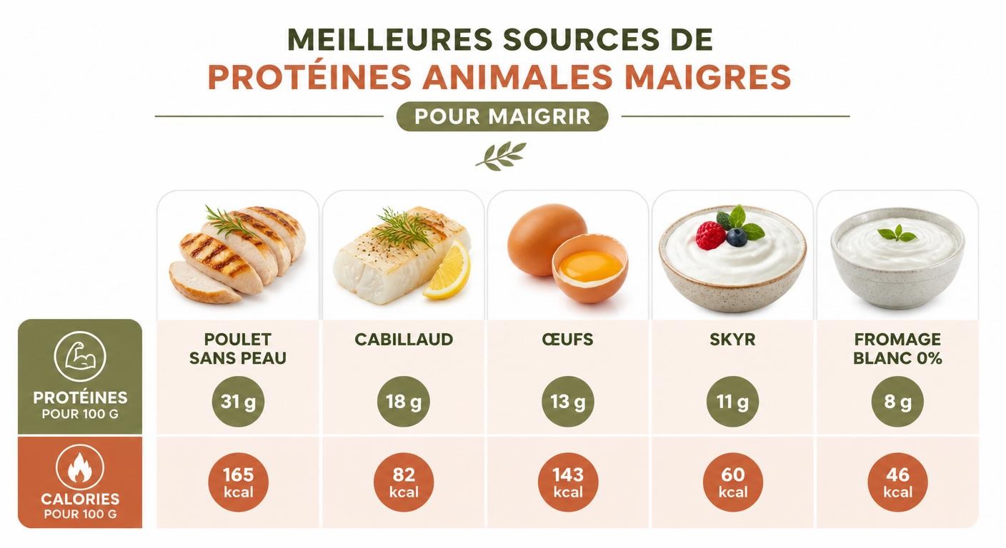 Infographie des meilleures sources de protéines animales maigres pour la perte de poids