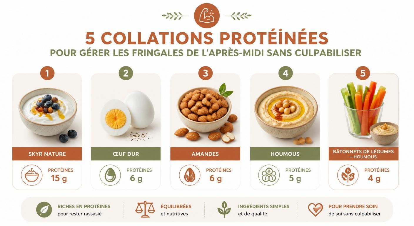 Infographie des collations protéinées pour gérer les fringales sans culpabiliser