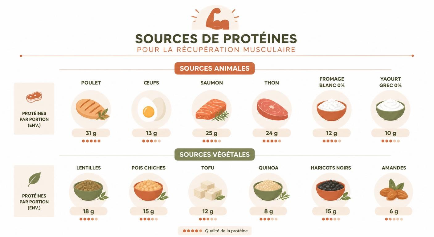 Infographie comparant les sources de protéines pour la récupération musculaire