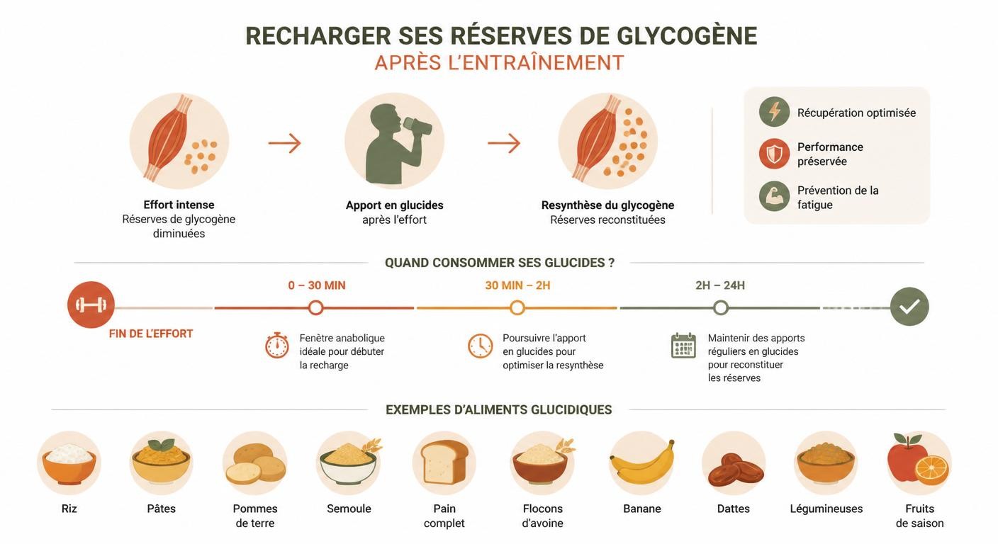 Infographie de la recharge du glycogène après l'entraînement