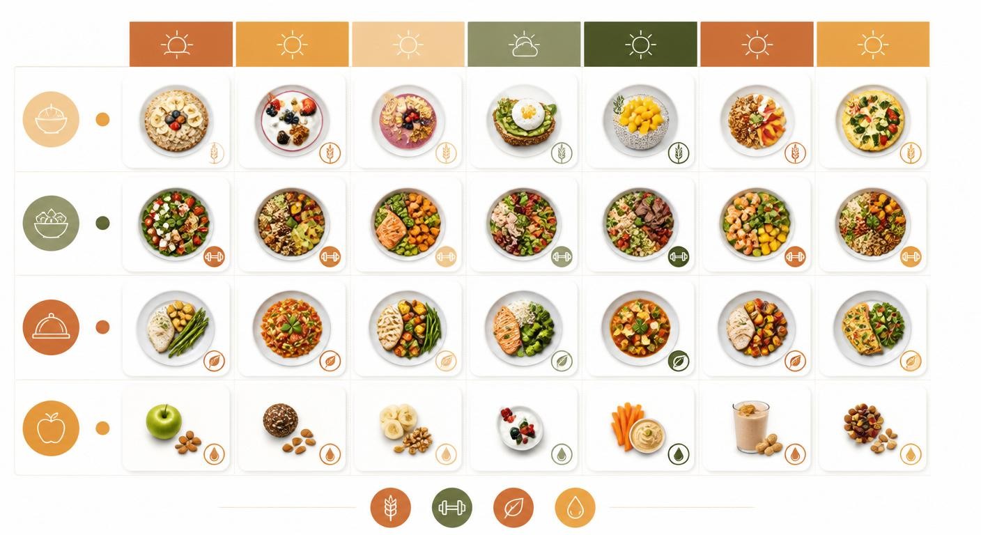 Infographie du menu type d'une semaine de récupération sportive