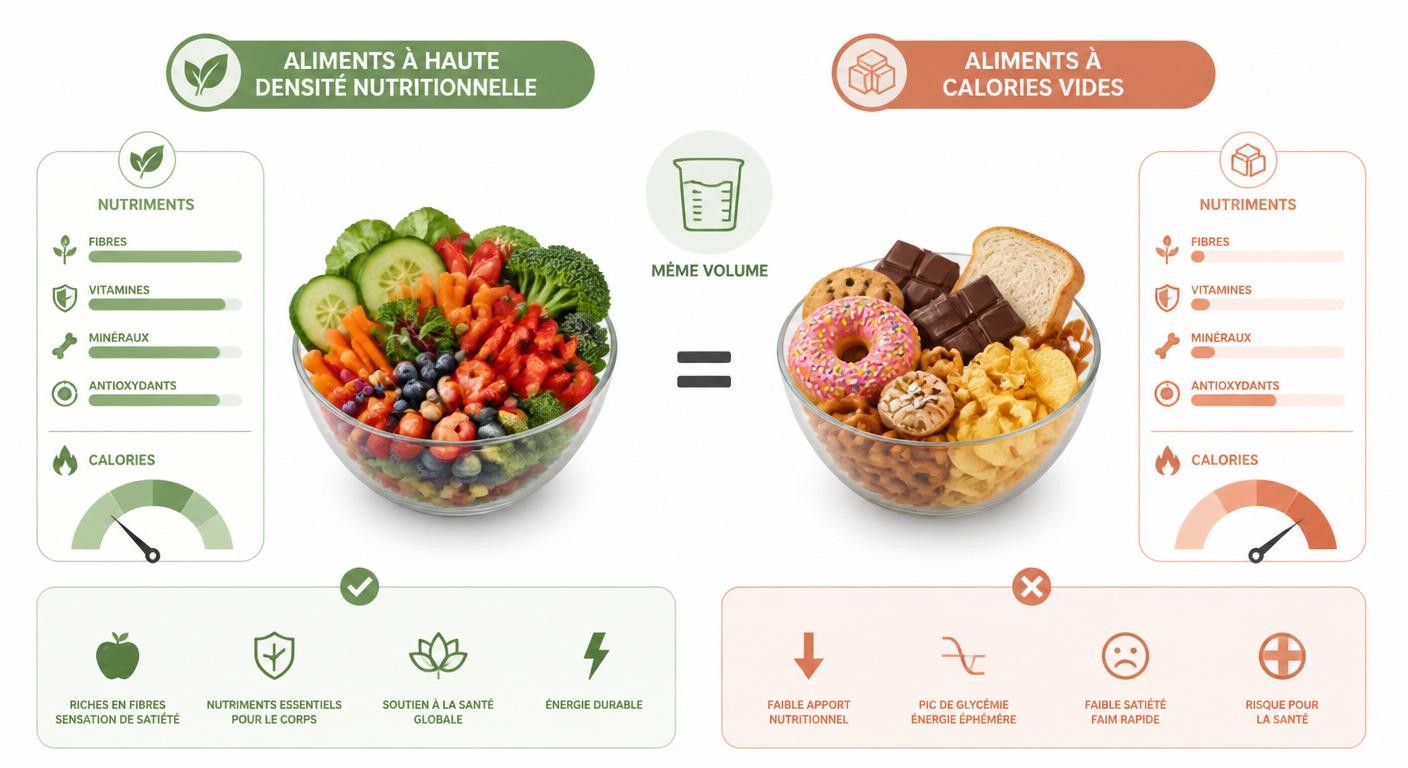 Comparaison entre aliments à haute densité nutritionnelle et aliments à calories vides pour maigrir
