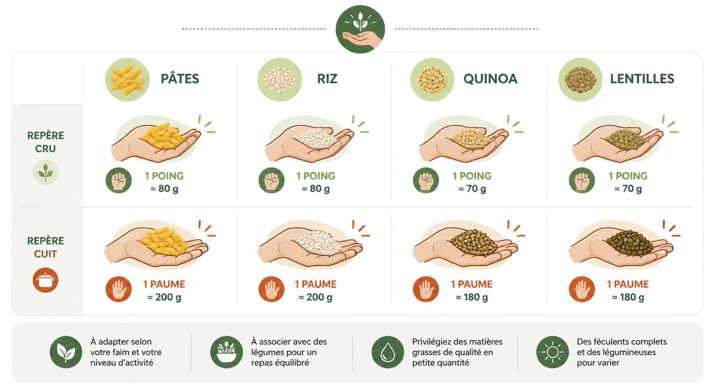 Grammages repères des féculents cru et cuit pour composer une assiette équilibrée sans balance