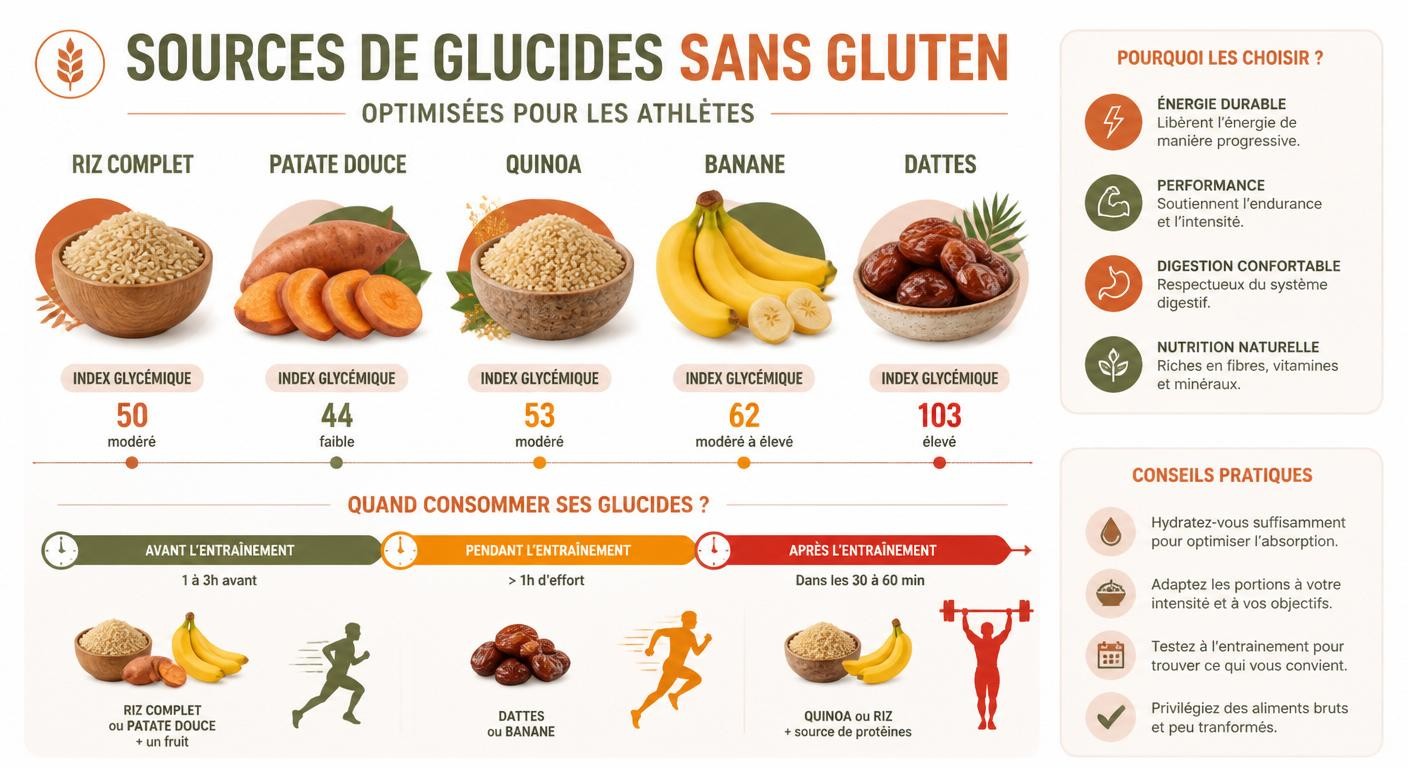Infographie des glucides sans gluten optimisés pour sportifs