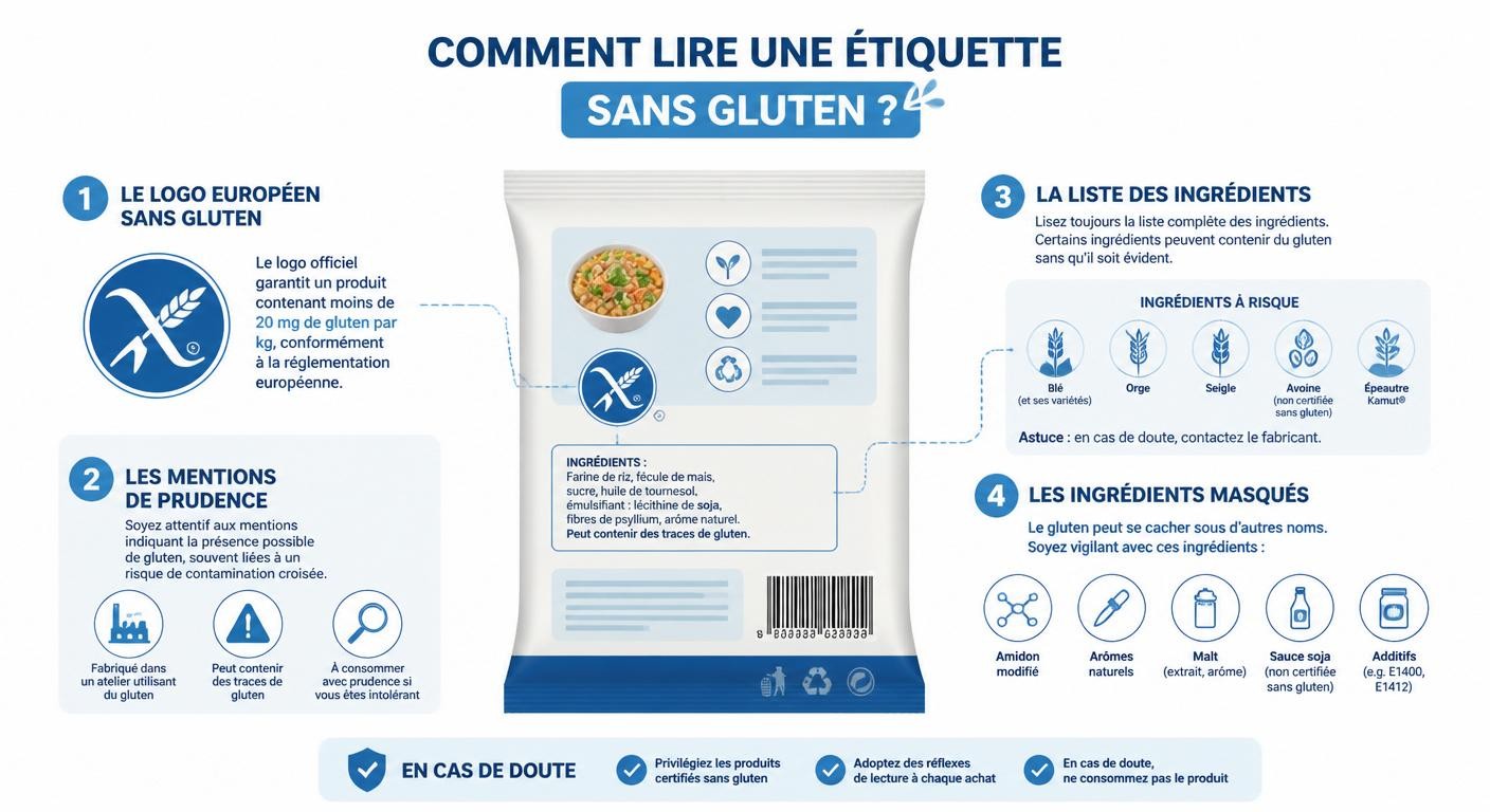 Infographie pédagogique pour décoder les étiquettes sans gluten