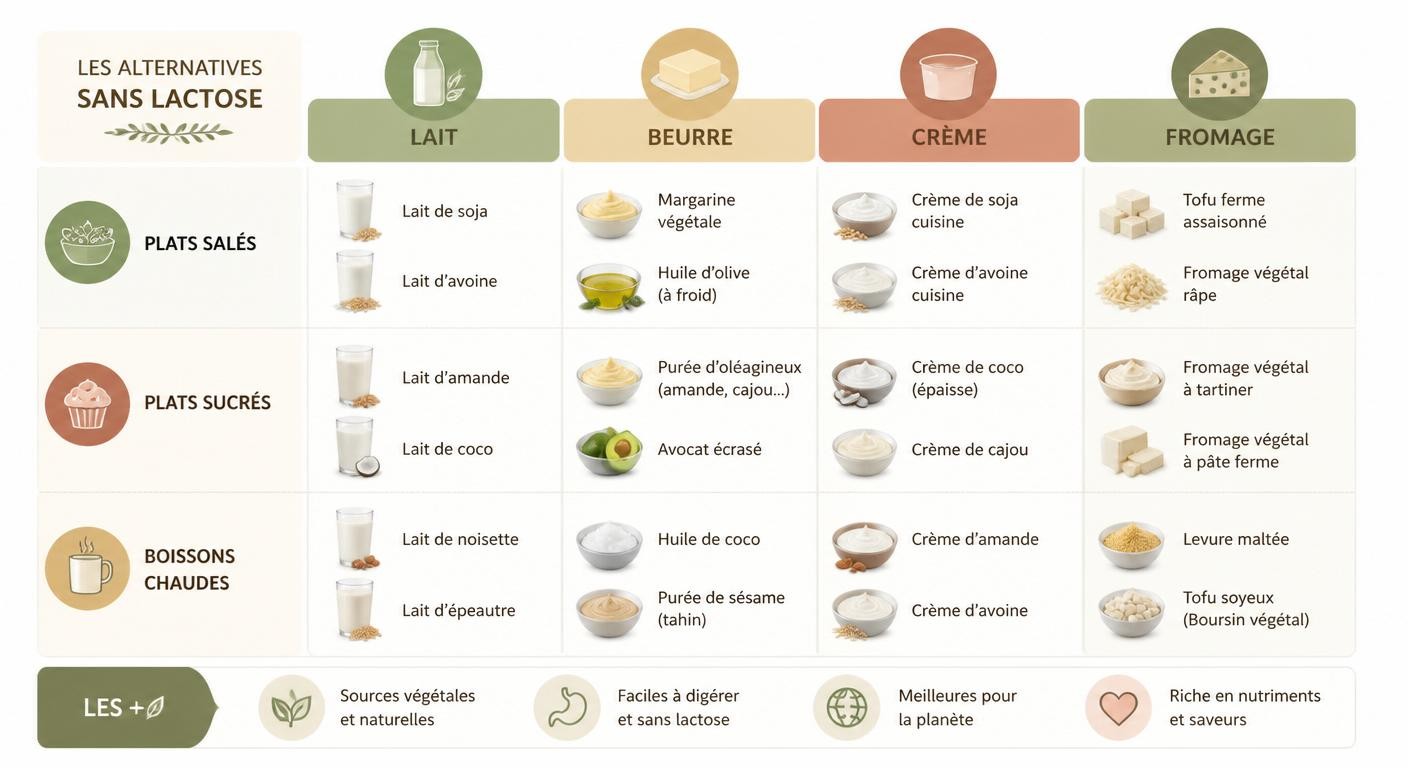 Comparatif visuel des alternatives sans lactose par usage culinaire