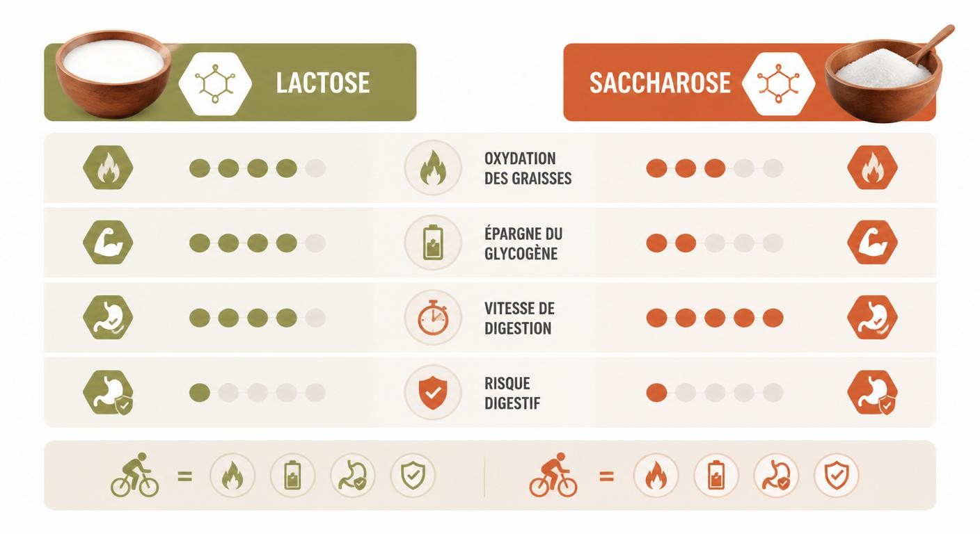 Comparaison du lactose et du saccharose comme source d'énergie à l'effort