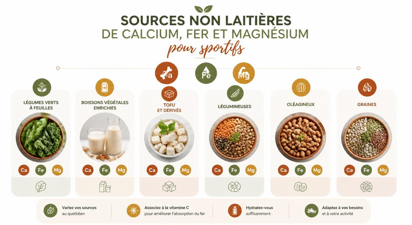 Sources de calcium, fer et magnésium sans produits laitiers pour sportifs
