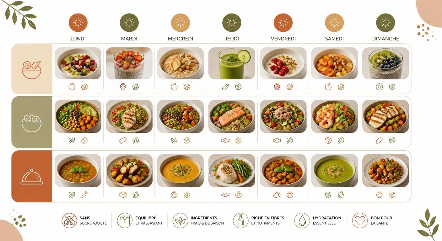 Infographie d'un menu semaine sans sucre pour la perte de poids