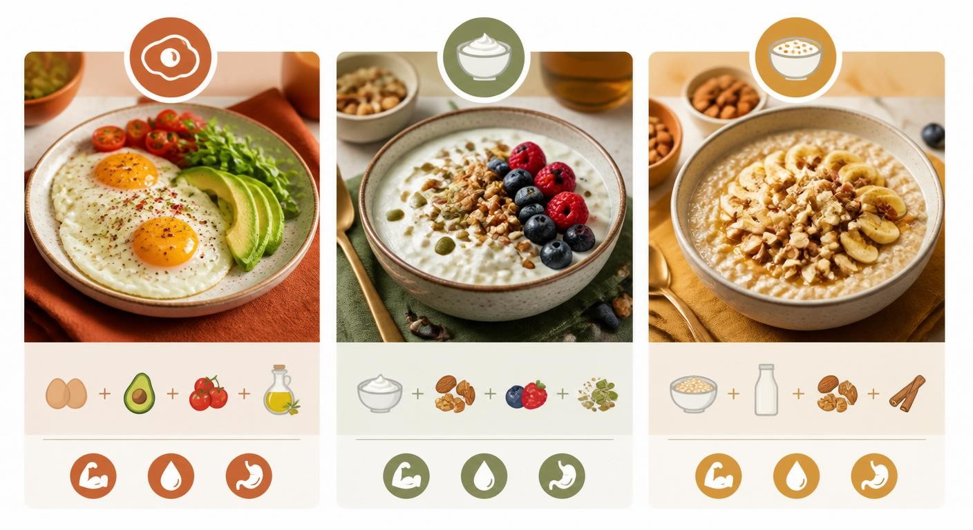 Infographie des trois formules de petit-déjeuner sans sucre idéal pour maigrir
