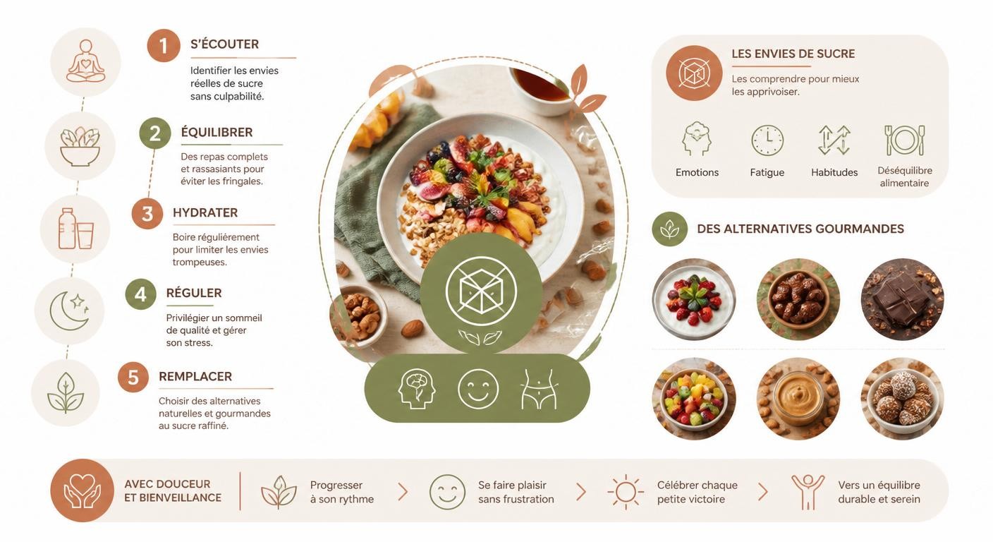 Infographie des stratégies pour réduire les envies de sucre sans frustration