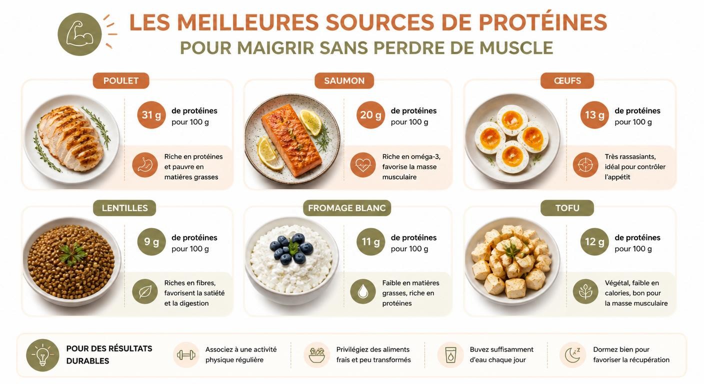 Infographie des meilleures sources de protéines gourmandes pour préserver la masse musculaire après 60 ans