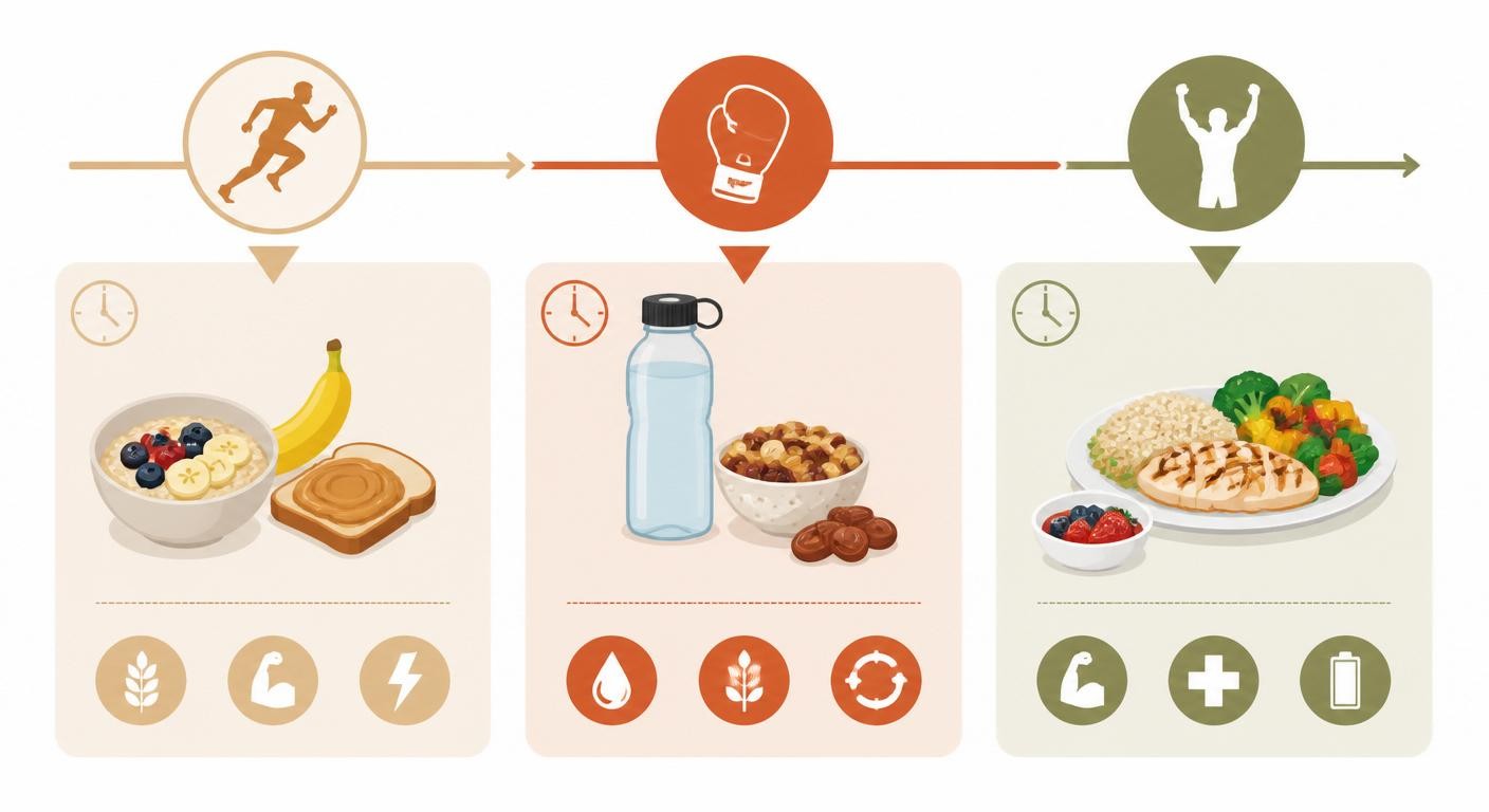 Timeline nutritionnelle avant, pendant et après l'entraînement