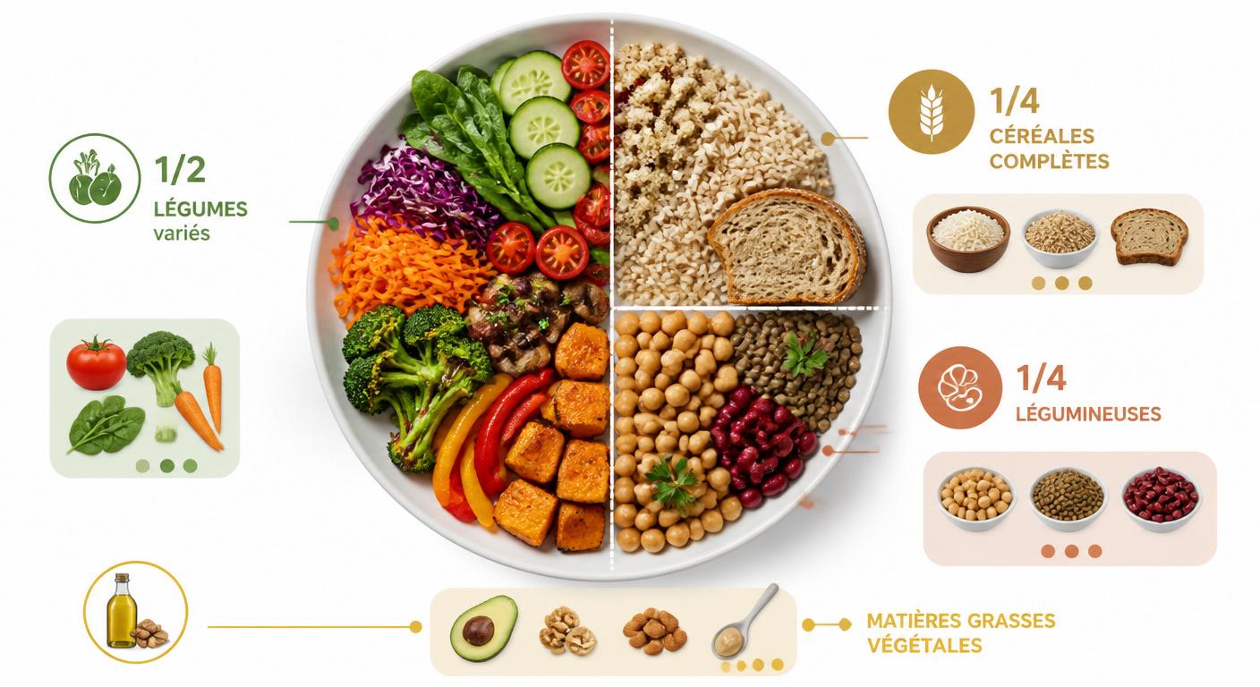 Répartition idéale de l'assiette vegan équilibrée