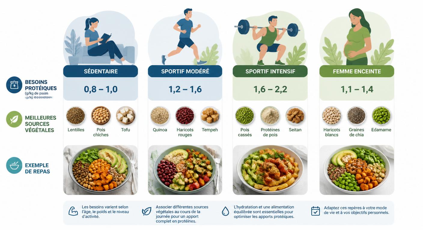 Besoins en protéines végétales selon le profil : sédentaire, sportif et femme enceinte
