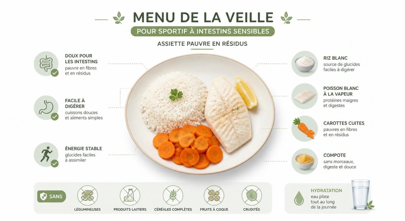 Menu type de la veille pour un sportif à intestins sensibles