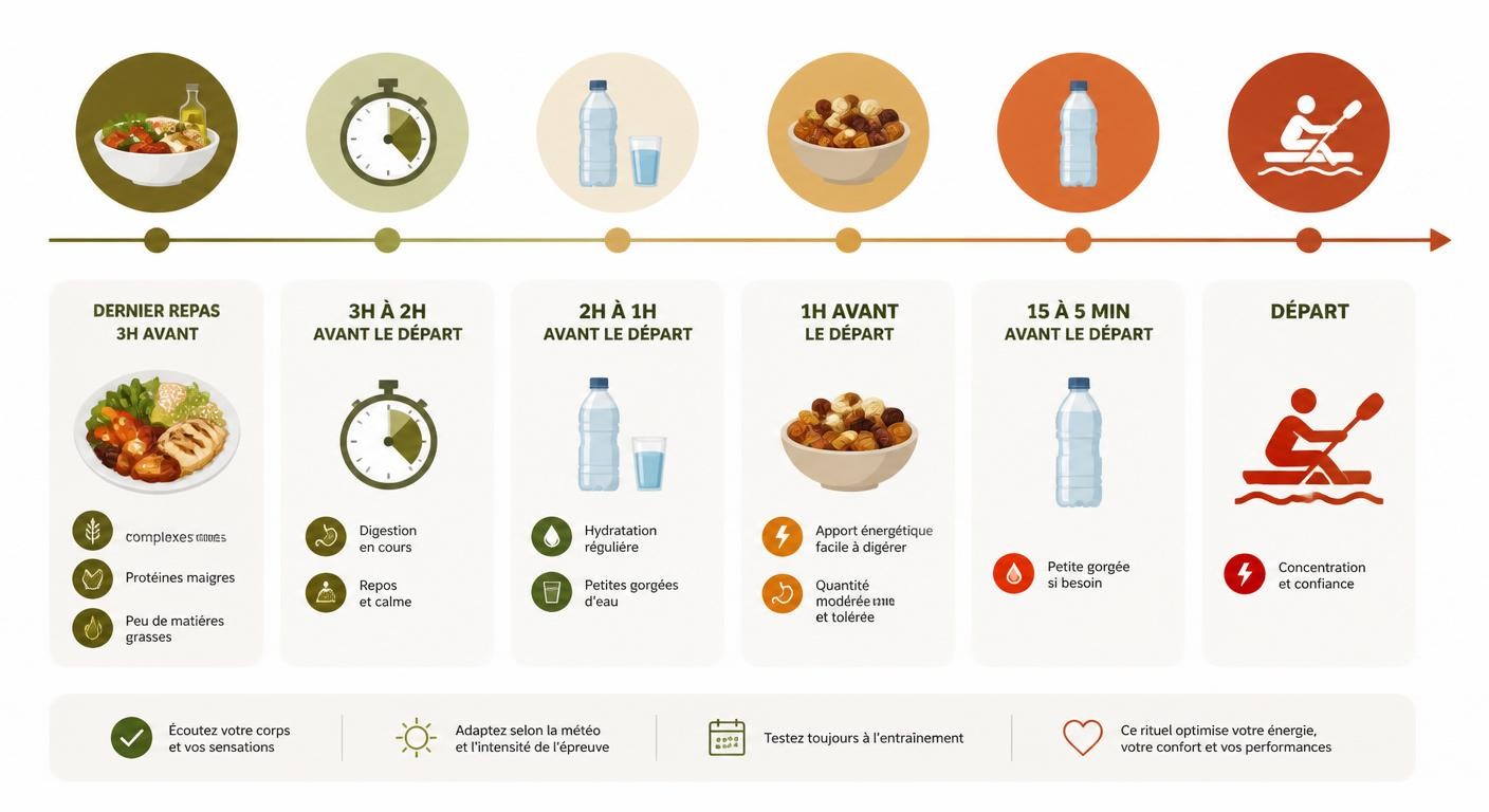 Frise du timing du dernier repas et de la ration d'attente avant l'épreuve