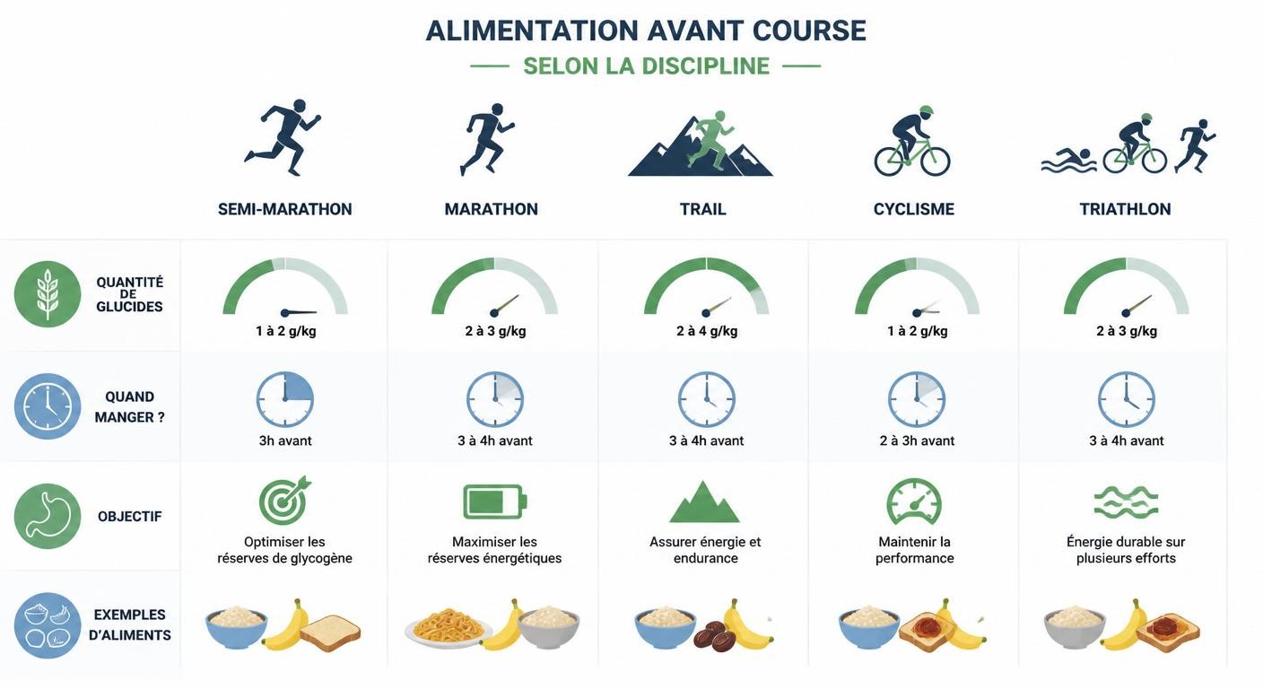 Comparatif du repas d'avant-course selon la discipline sportive