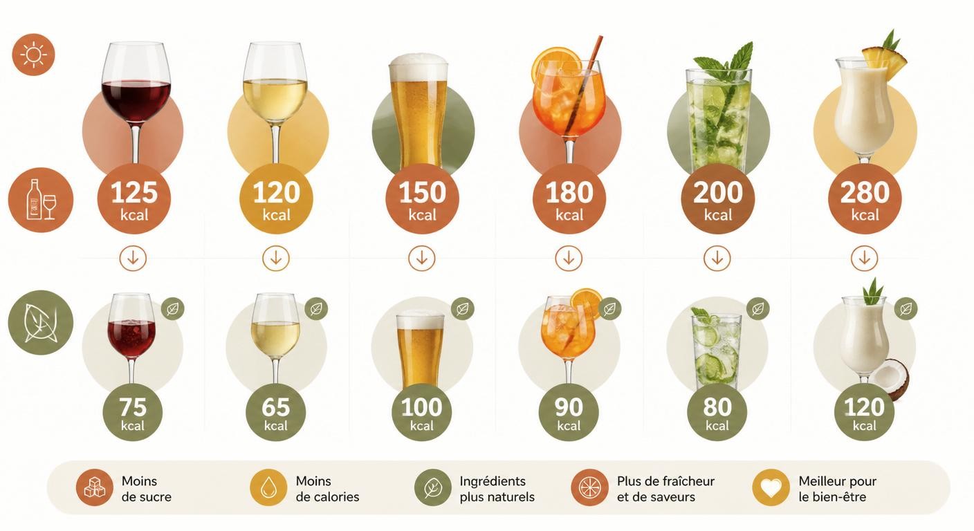 Infographie comparant les calories des boissons alcoolisées et leurs alternatives