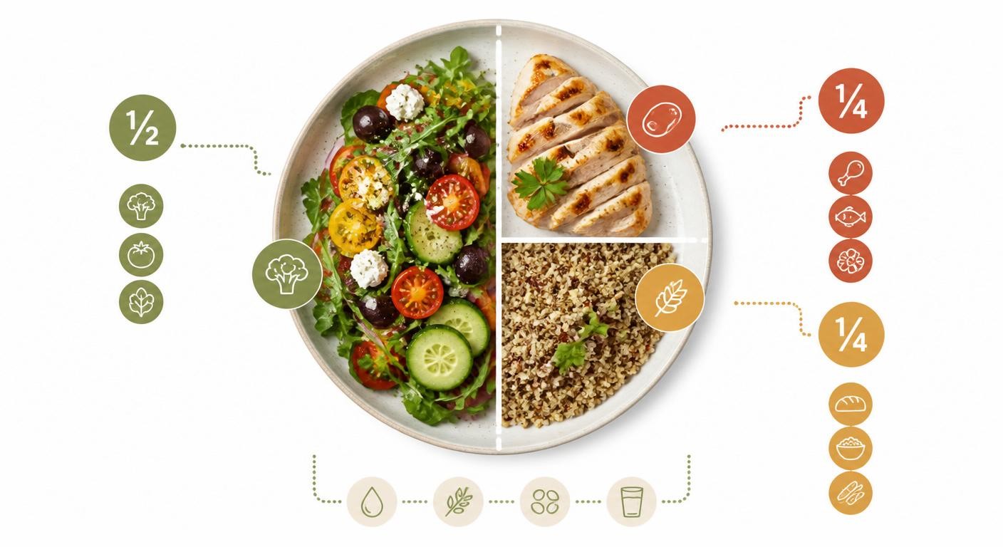 Infographie de l'assiette équilibrée pour perdre du poids durablement