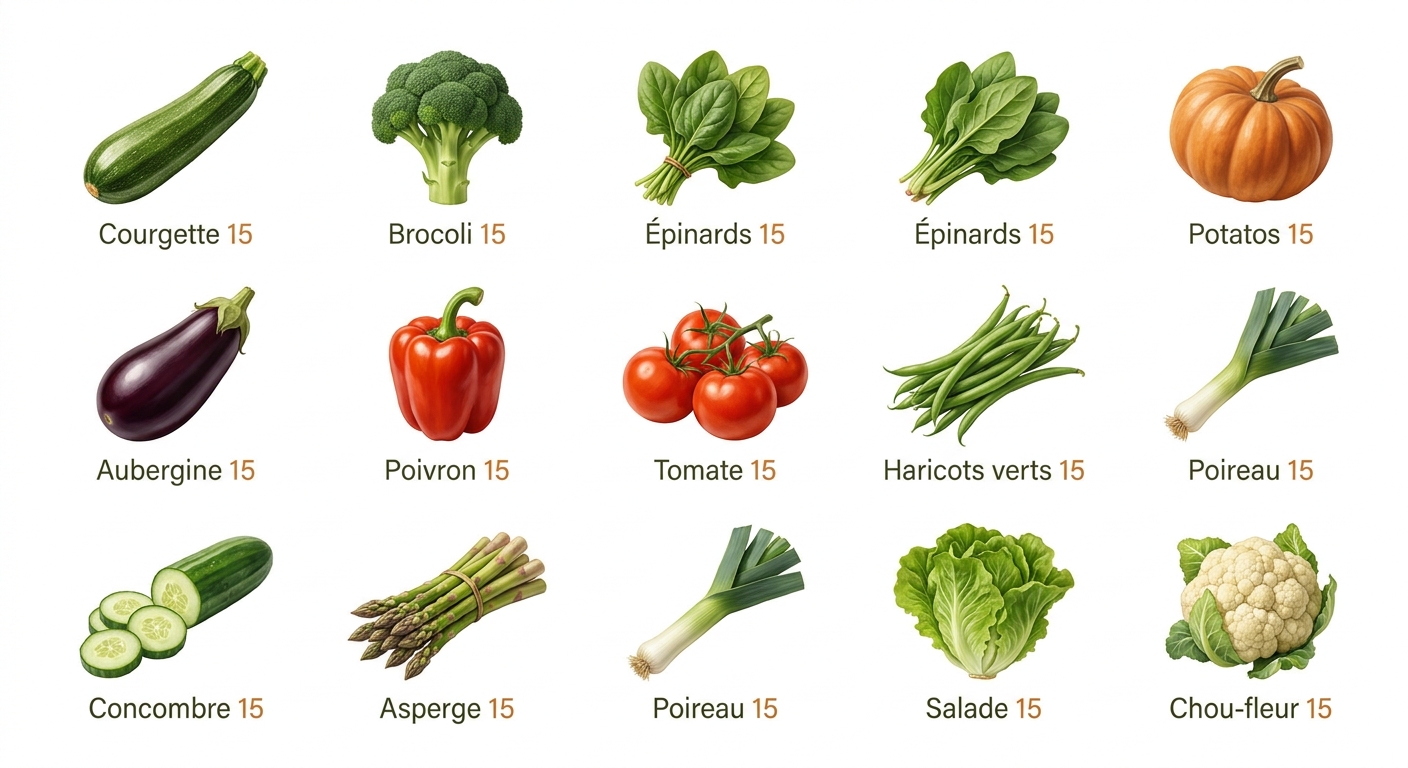 Liste des légumes à index glycémique bas avec leurs valeurs d'IG