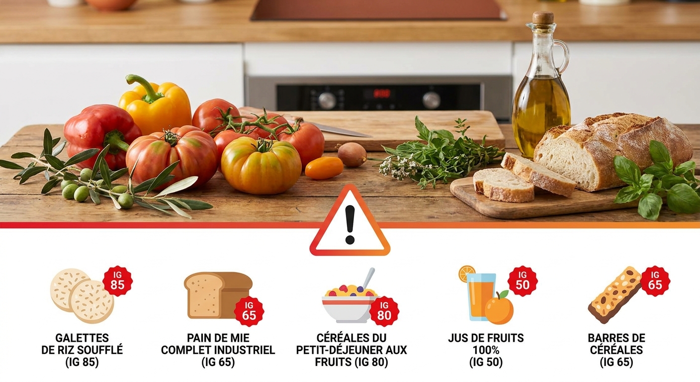 Infographie des 5 faux amis alimentaires à index glycémique élevé