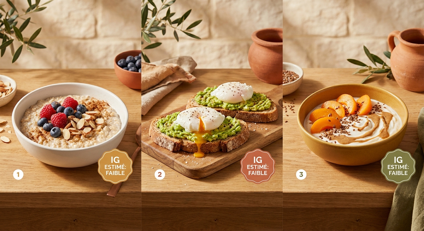 Trois options de petit-déjeuner à index glycémique bas