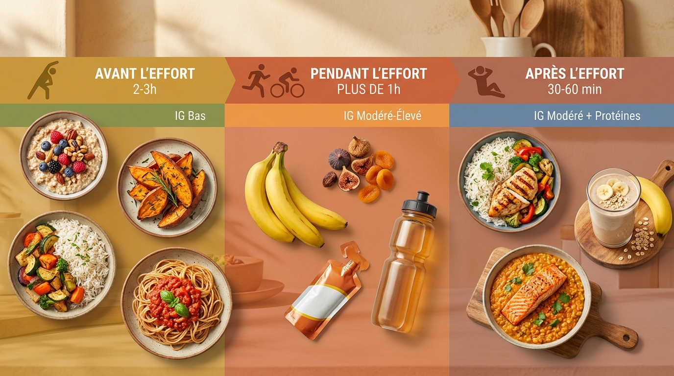 Infographie du timing de l'index glycémique pour les sportifs