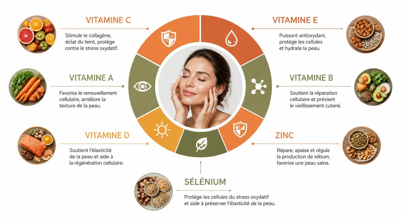 Roue des principales vitamines anti-vieillissement et leurs sources alimentaires