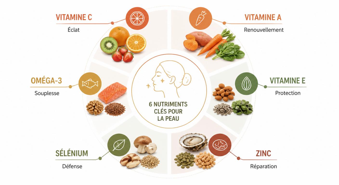 Carte des six nutriments essentiels pour une peau éclatante