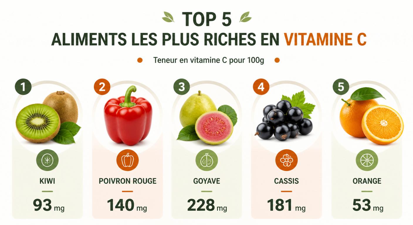 Classement des cinq meilleures sources alimentaires de vitamine C