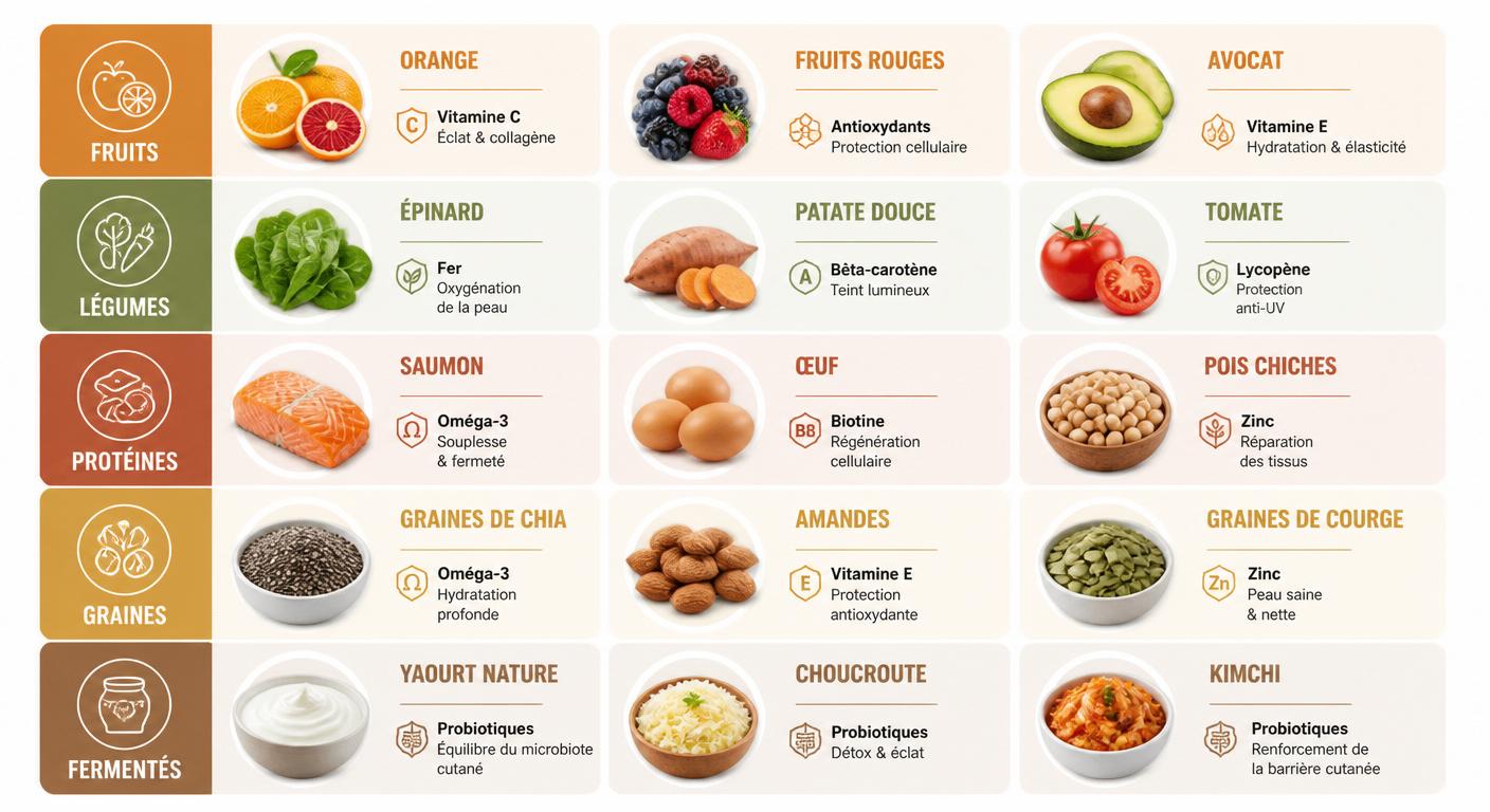 Infographie des quinze meilleurs aliments pour une belle peau