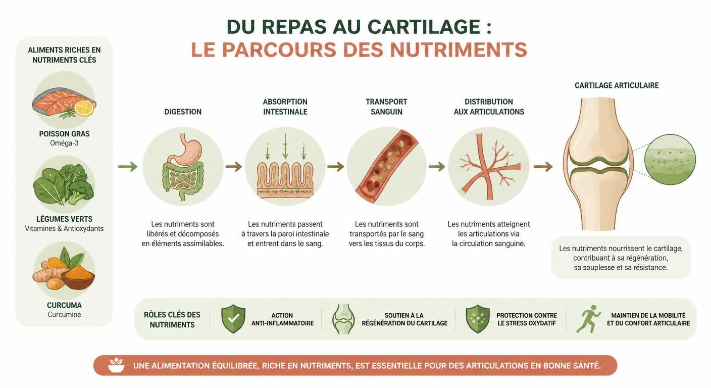 Schéma pédagogique du lien entre alimentation et santé articulaire