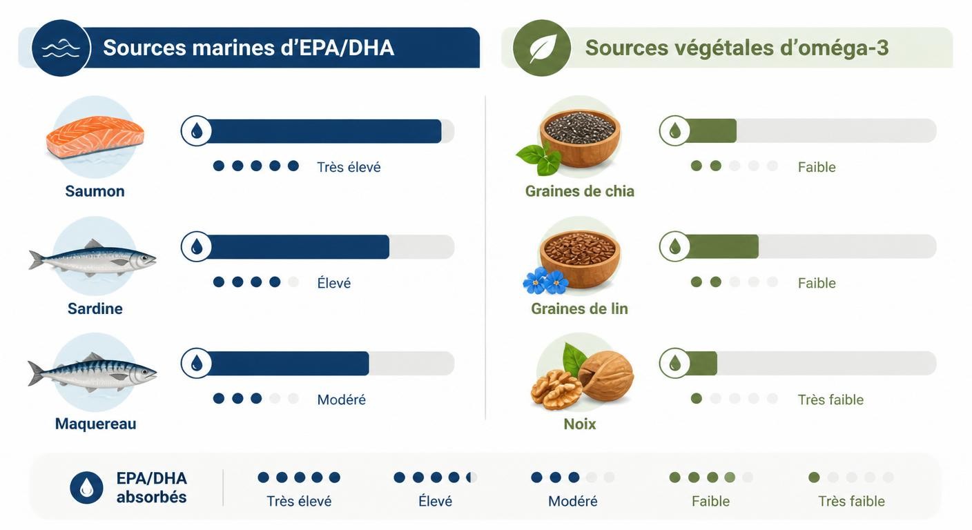 Comparatif oméga-3 marins versus oméga-3 végétaux