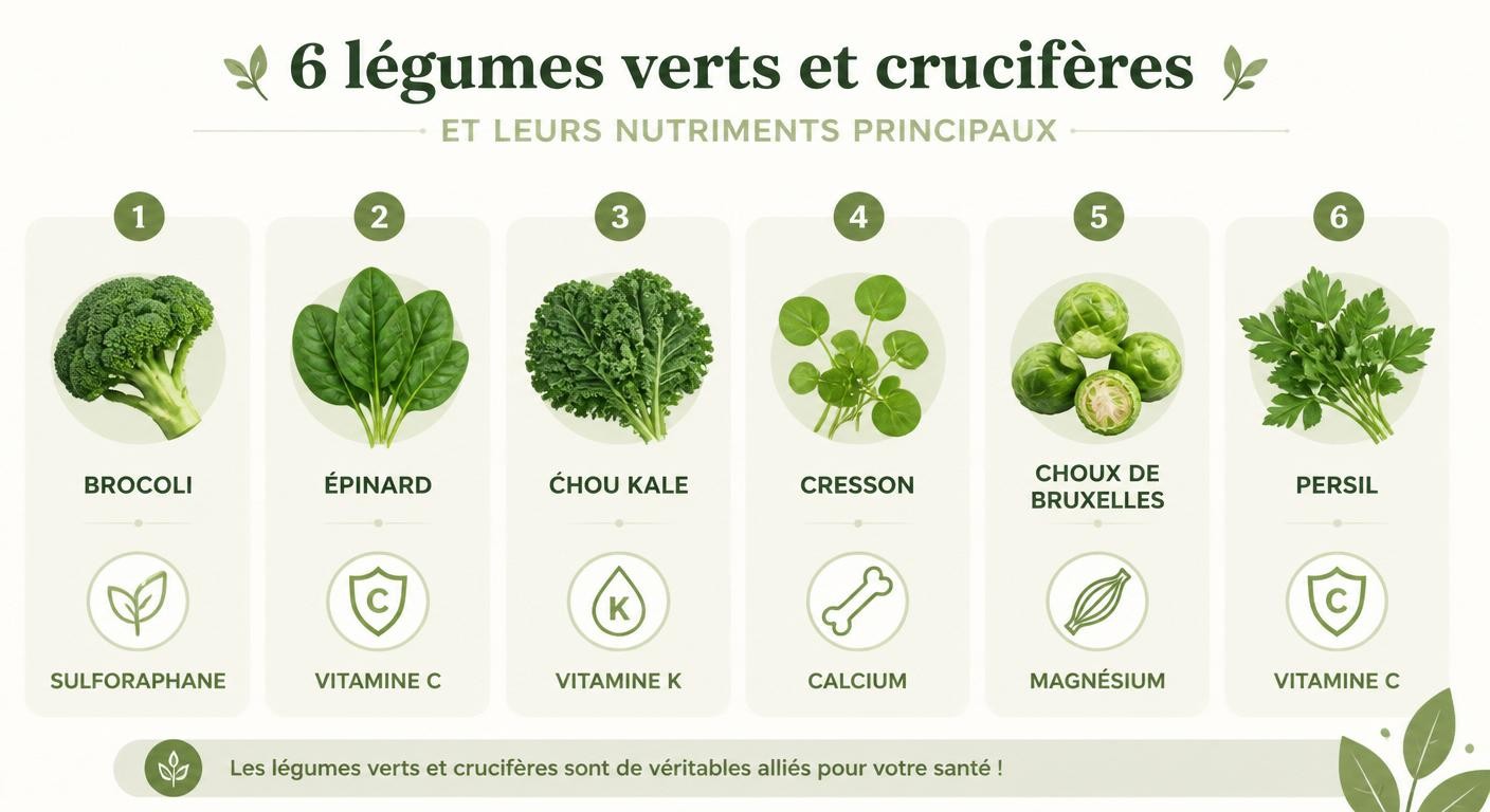 Tableau des nutriments des légumes verts et crucifères pour les articulations