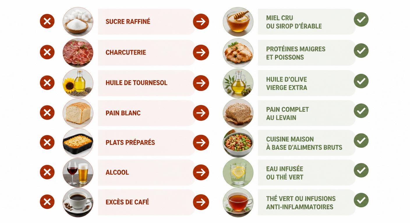 Infographie des 7 aliments à limiter pour préserver les articulations