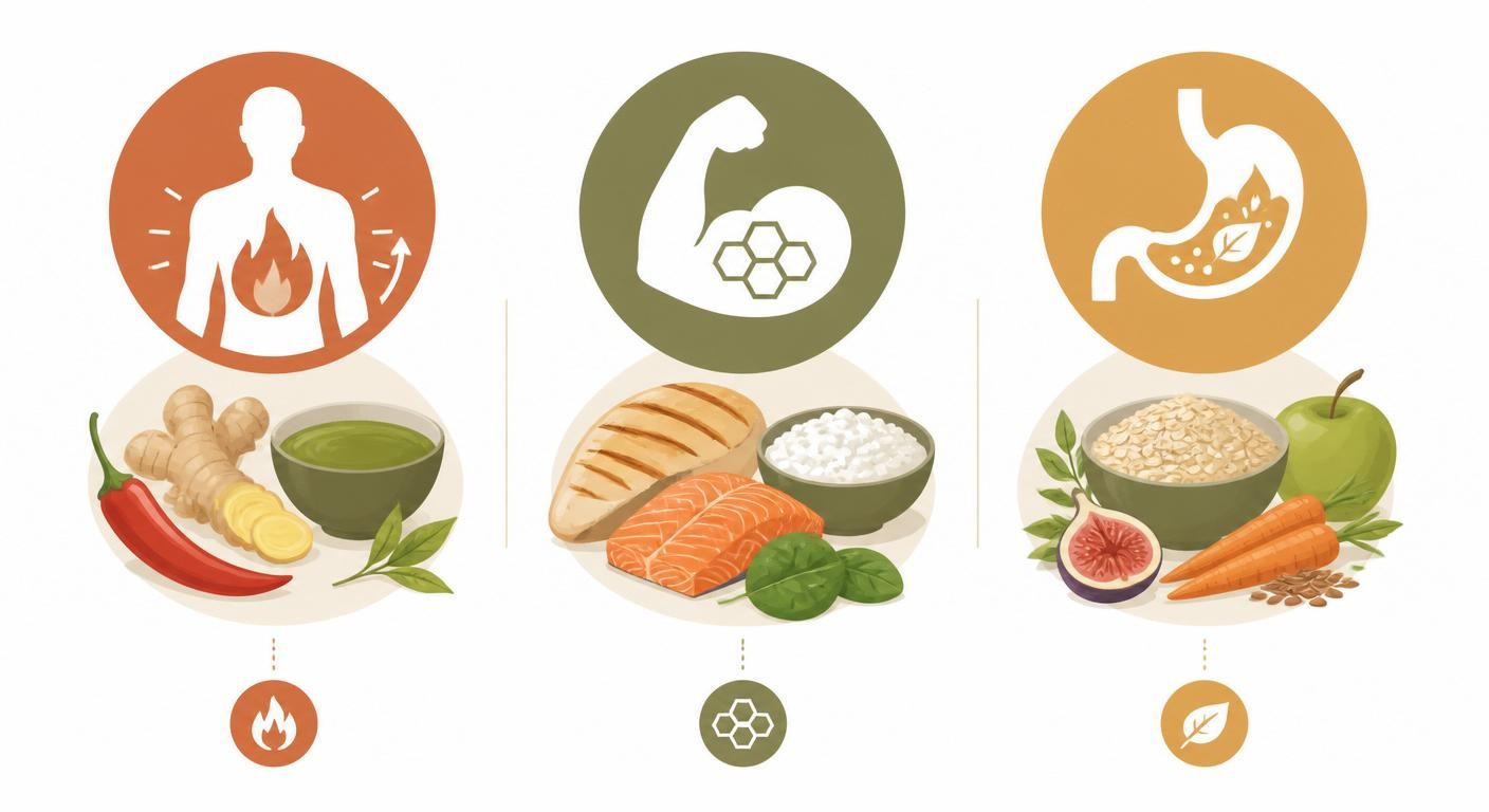 Infographie des trois leviers d'action des aliments brûle-graisse